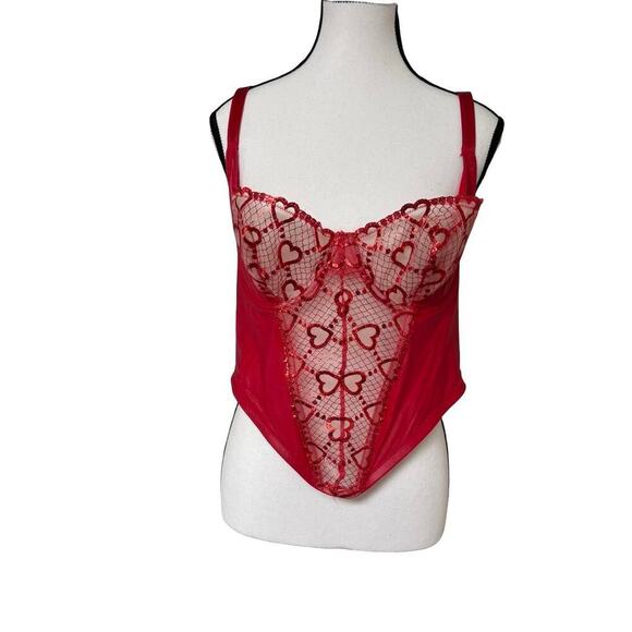 Fenty x rihanna red corset hearts sheer lace 1X NWT - Picture 2 of 8